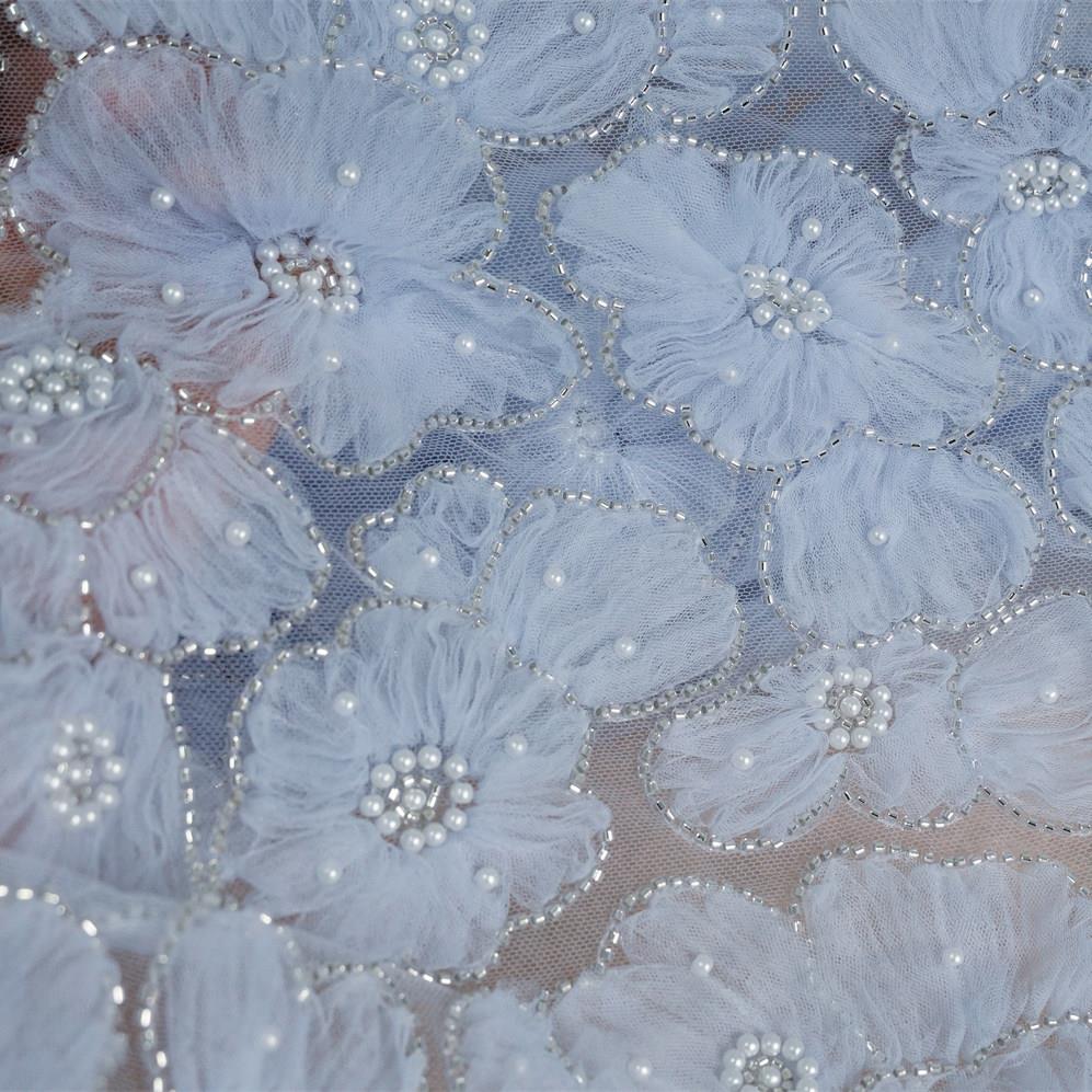 高档重工盘花立体钉珠珍珠点缀蕾丝布料 DIY礼服制衣辅料宽130cm