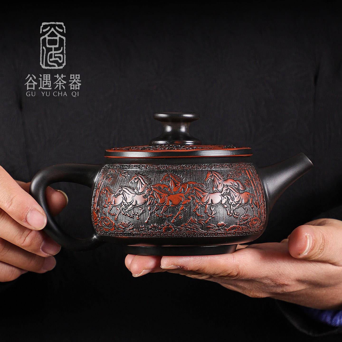 云南紫陶茶壶手工马到成功汉瓦壶可提转凤鸣壶单壶高档泡茶壶茶具