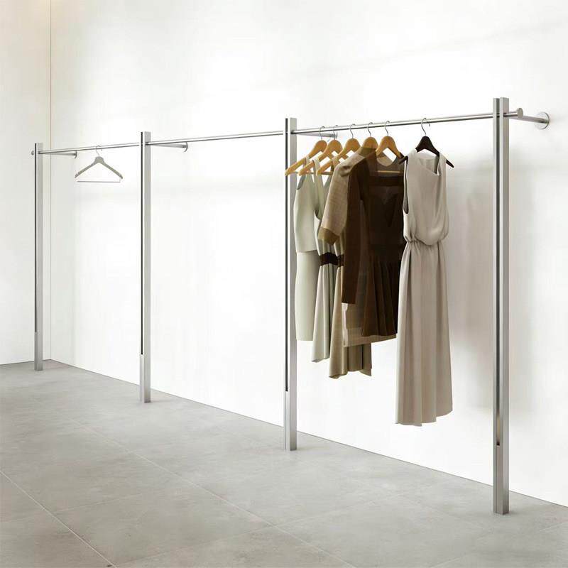 服装店衣服展示架上墙高端男女装店挂衣架不锈钢落地式陈列货架