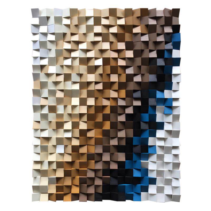 渐层色实木头块马赛克背景墙拼图装置立体装饰画挂画玄关走廊高端
