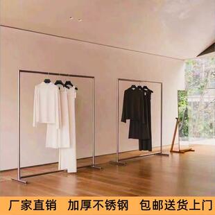 服装店展示架落地式不锈钢工业风带轮移动挂衣架中岛架女装店货架