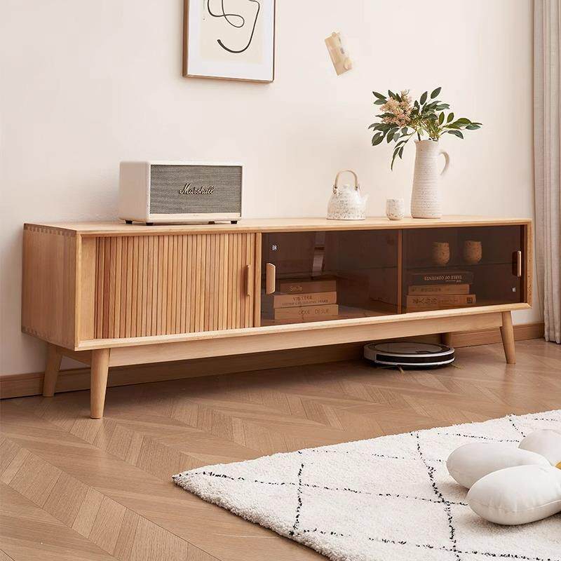 榉木实木电视柜现代简约收纳储物柜小户型原木风客厅家用地柜