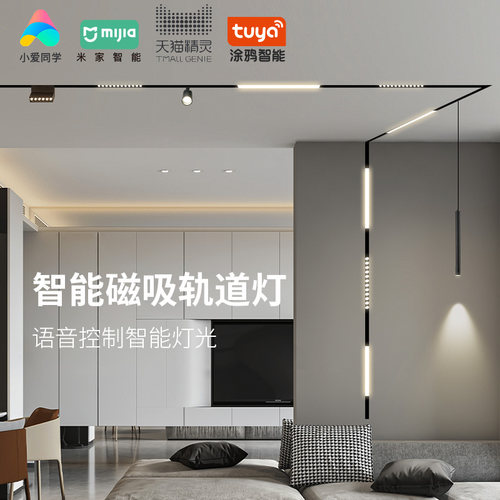 智能磁吸轨道灯极窄暗装预埋明装无主灯嵌入式明装照明薄款线条灯