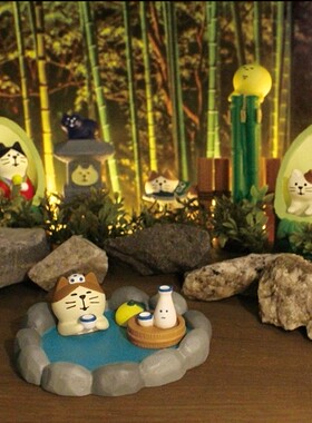 中秋节灯笼醉酒狸竹汤温泉按摩猫秋刀鱼潮玩猫公仔创意摆件