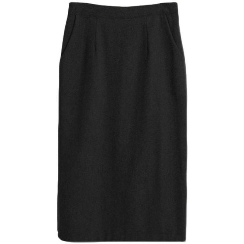 春夏西装面料黑色前开叉直筒宽松一步裙中长款半身裙女包臀裙高腰