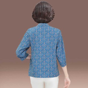 纯棉中袖 中老年女装 妈妈春夏装 衬衫 衬衣中国风立领上衣 全棉七分袖