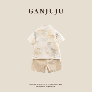 汉服男童国风夏季套装2025新款儿童新中式唐装男宝周岁礼服小少爷