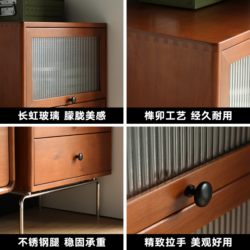 北欧复古全实木书柜日式客厅黄杨木中古柜收纳柜储物带门电视边柜