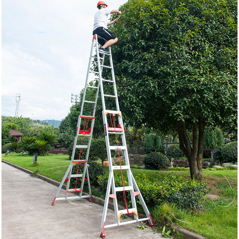 奥鹏铝合金人字梯升降加厚折叠伸缩梯6米8米10米户外双面工程楼梯