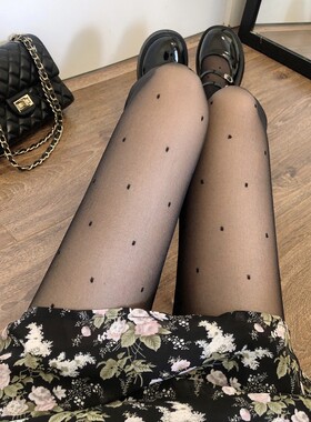 jk黑丝袜女秋季薄款透肉性感白色连裤袜圆点打底袜防勾丝波点丝袜