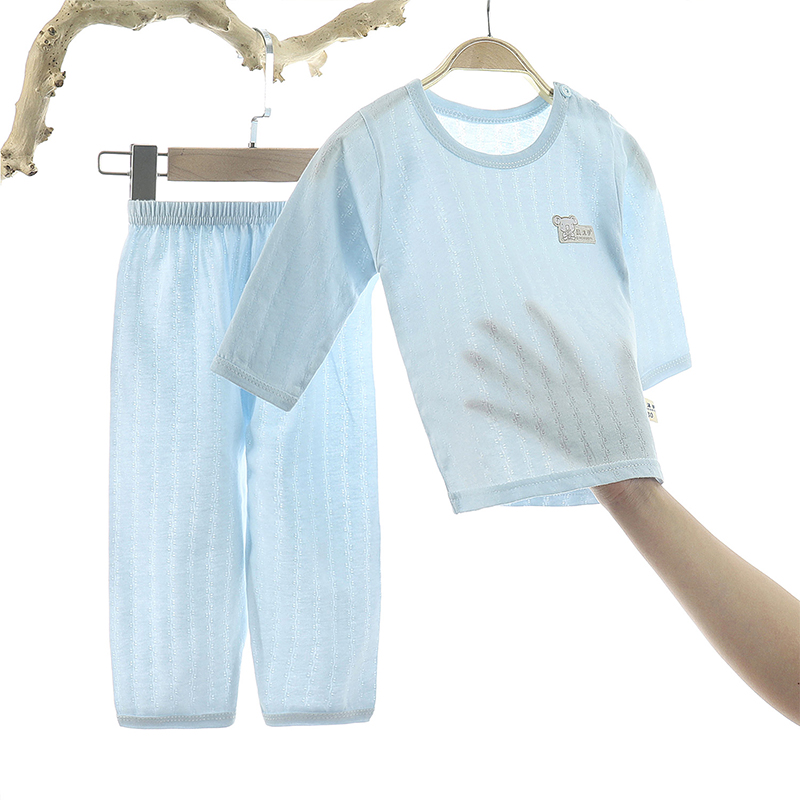 宝宝纯棉家居服夏季薄款婴儿长袖空调服套装男女童秋衣秋裤睡衣