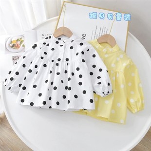波点衬衣女宝宝洋气薄款 女童春秋衬衫 长袖 娃娃衫 纯棉上衣 2024新款