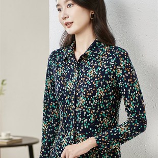 大码 香沐兰2024秋季 气质翻领收腰中老年妈妈装 衬衫 上衣女 碎花长袖