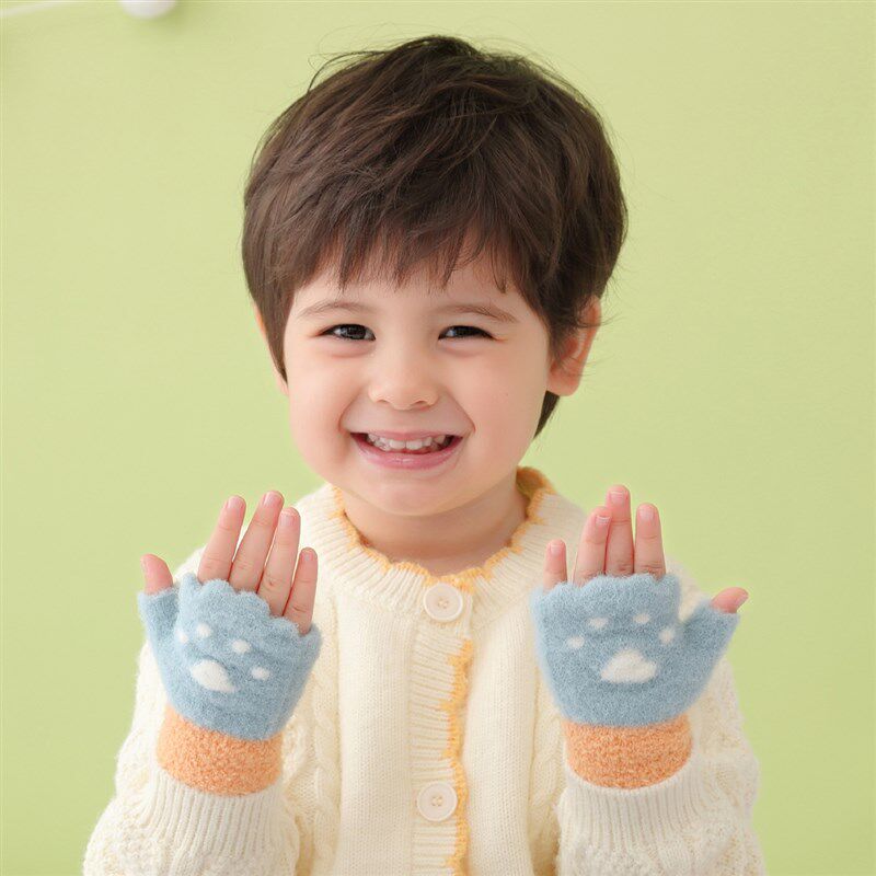 宝宝手套秋冬薄款男女童露指半指不分指婴儿幼儿小童1-2-3岁冬季