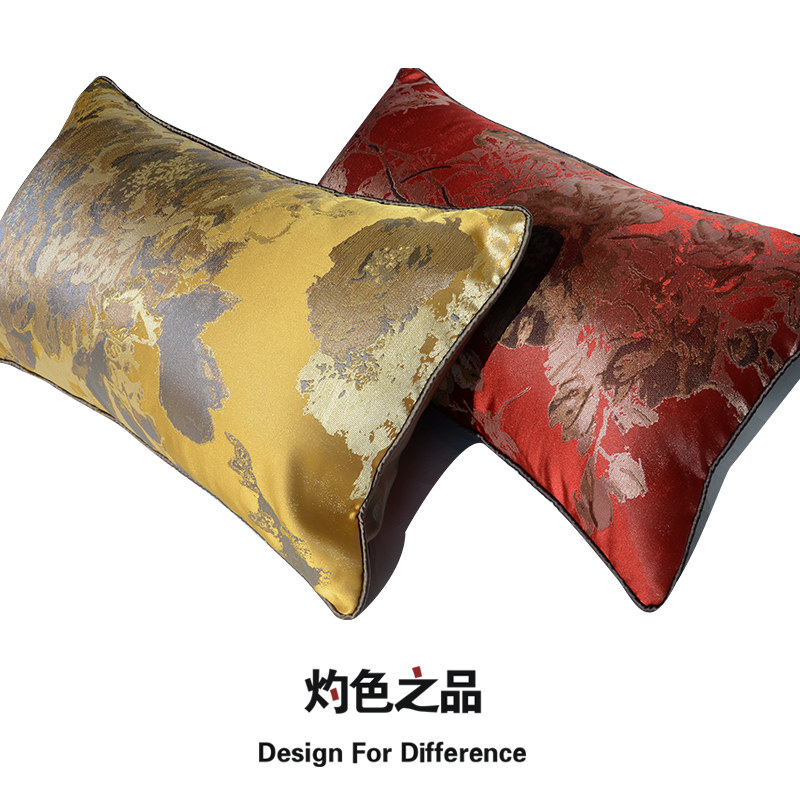 欧式美式红黄紫缎面提花靠垫抱枕套客厅沙发飘窗床腰靠腰枕靠背套