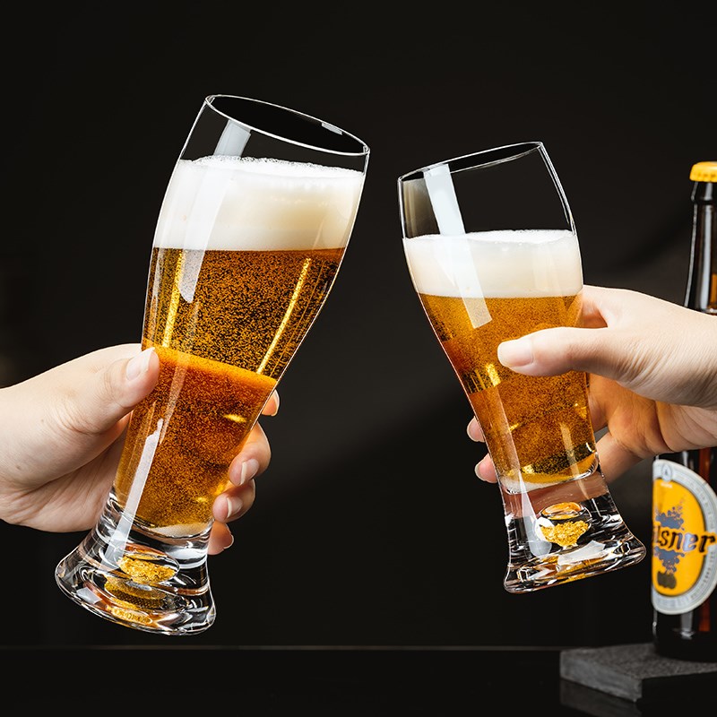 金箔水晶家用啤酒杯玻璃杯透明大号扎啤杯酒吧饮料杯加厚酒店用品