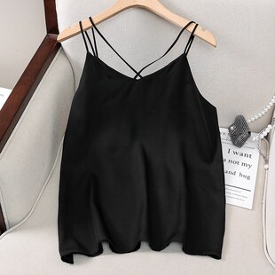 上衣夏装 胖妹妹大码 雪纺吊带衫 宽松无袖 性感内搭打底背心镶钻 女装