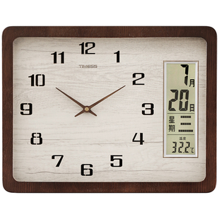 大气长方形钟表石英钟 家用客厅万年历时钟新中式 新款 实木挂钟时尚