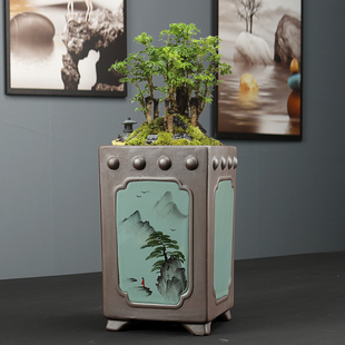 特大号手绘兰花盆惠兰墨兰紫砂陶瓷秞发财树悬崖桩四方签筒盆景盆