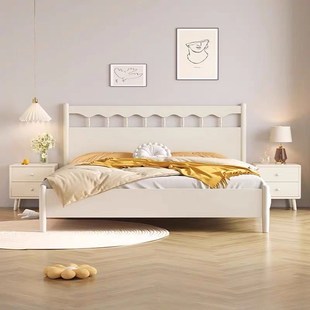 北欧白色全实木奶油风1.8米双人床主卧轻奢1.5米公主美式 储物床