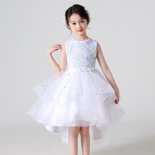 花童婚礼小女孩钢琴演奏公主裙儿童拖尾连衣裙生日礼服主持演出服