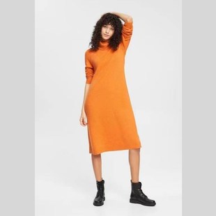 出口单好货秋冬款 廓形羊毛裙连衣裙 保暖高领套头毛衣平针针织长袖