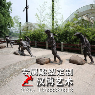 玻璃钢仿铜纤夫雕塑铸铜运河边拉船雕像铜雕劳动人民雕像可定制做