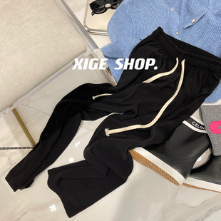 长裤 抽绳宽松垂感145直筒拖地休闲裤 子 女春季 150小个子坑条阔腿裤