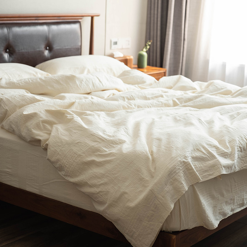 A类日式水洗全棉四件套个性民宿纯白色酒店被套床单裸睡床上用品