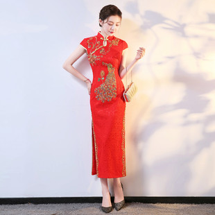金花外嫁女庙会祭祖聚会表演礼仪 短袖 新款 回娘家活动旗袍红色夏季