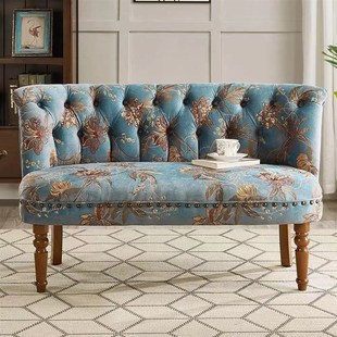 美式 客厅单人沙发椅北欧绣花阳台双人沙发椅卧室化妆椅靠背休闲椅