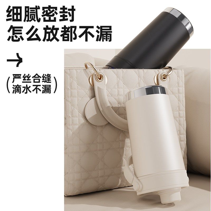 双饮吸管保温杯覆陶瓷内胆咖啡杯子女学生高颜值带提绳便携水杯男