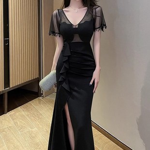 开叉长裙 晚礼服足浴按摩SPA技师工作服气质修身 2024新款 性感柔式