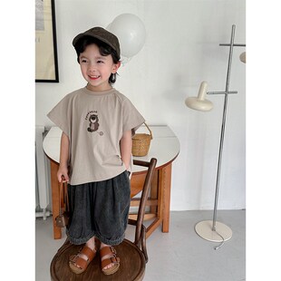 暮晨家新款夏装2024男童薄款牛仔短裤中小童宽松洋气八分裤阔腿裤
