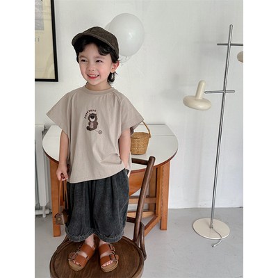 暮晨家新款夏装2024男童薄款牛仔短裤中小童宽松洋气八分裤阔腿裤