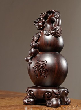 黑檀实木雕刻福禄葫芦摆件红木家居客厅书房办公寓意装饰工艺礼品