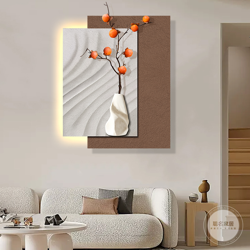 立体肌理画意式极简客厅沙发背景墙装饰画高级感灯画玄关走廊挂画