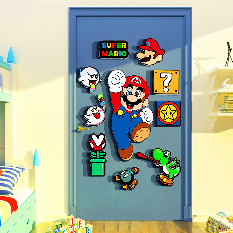 超级玛利欧贴纸玛利欧挂牌画儿童房间门创意布置互动游戏区墙面装