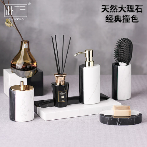 大理石欧式卫浴洗脸台洗漱套装卫生间洗手台摆件酒店方巾香薰托盘