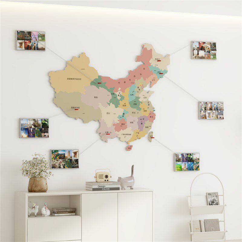 地图旅行打卡足记旅游照片墙贴创意背景墙面装饰板免打孔毛毡地图