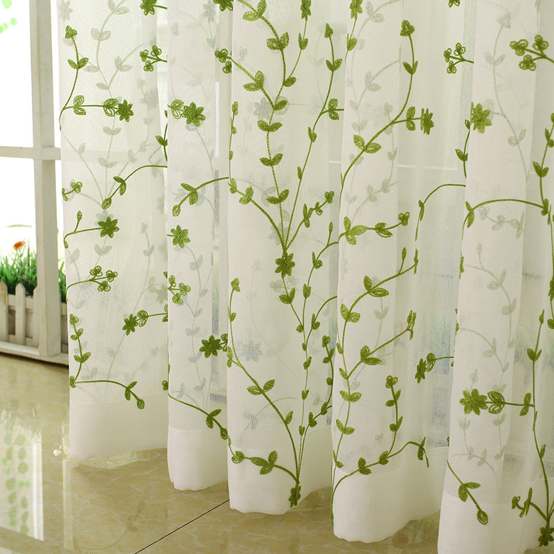 窗帘纱帘自粘亚麻绣花阳台半帘隔断客厅卧室飘窗小清新窗纱免打孔