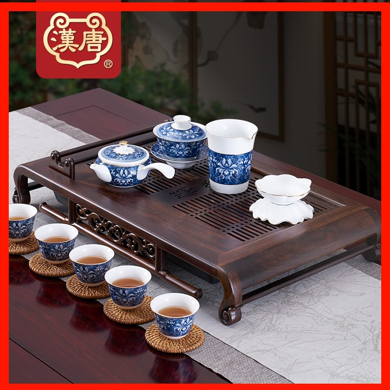 汉唐悠然茶盘实木 家用简约套装茶具大号茶台抽屉式储水排水茶桌