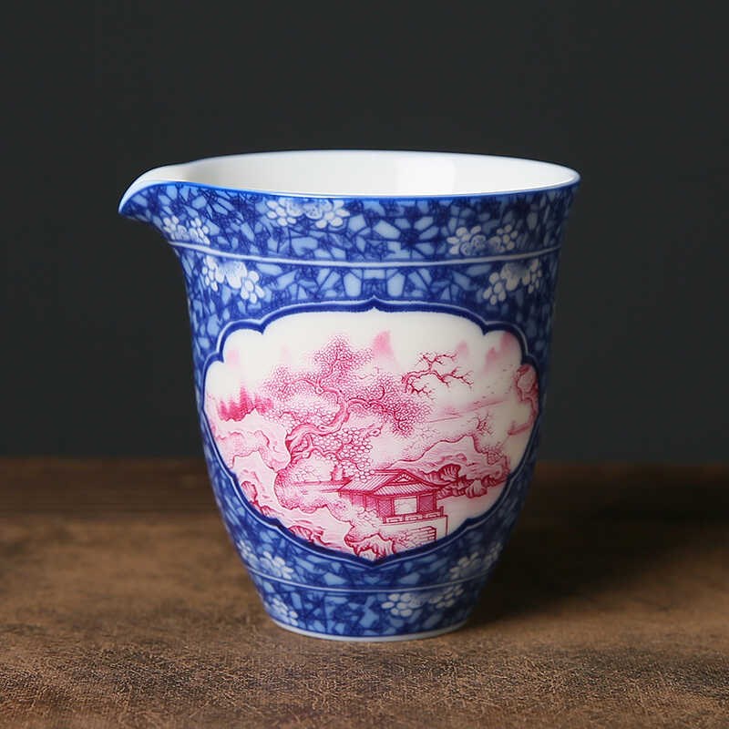 釉下青花瓷公道杯茶海茶水分茶器手工中式陶瓷家用公杯茶具零配件