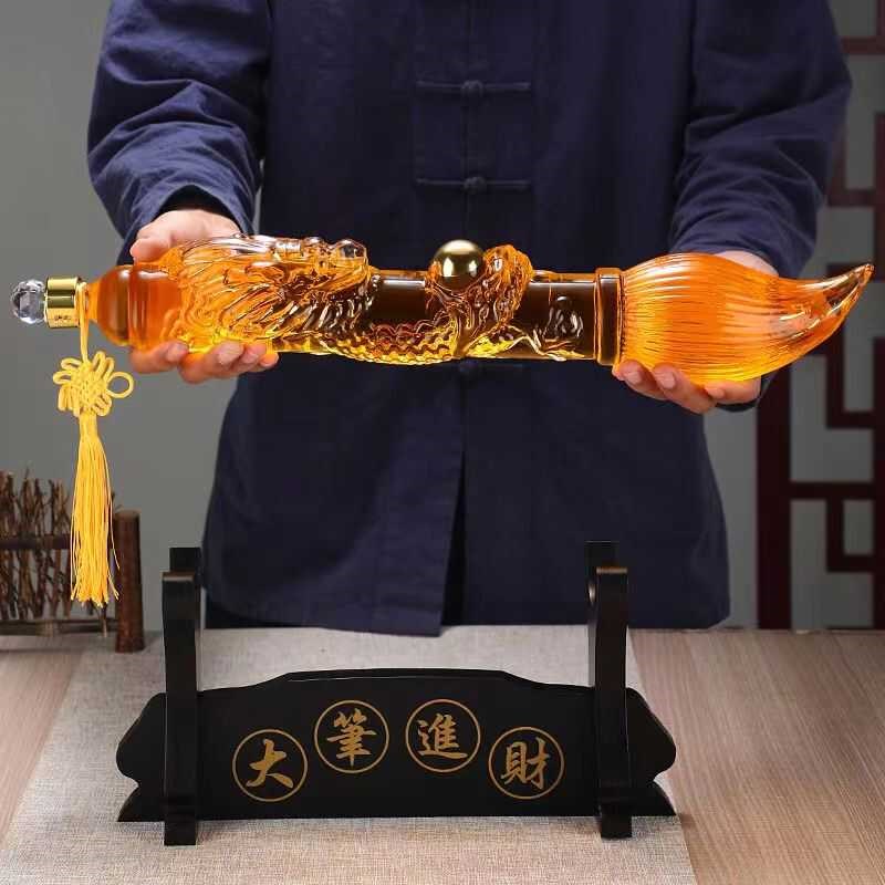 加厚新款泡酒玻璃瓶大笔进财家用密封创意造型酒瓶空瓶送礼摆件