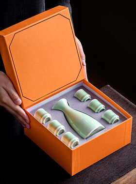 中国风分酒器套装白酒杯小家用一口杯陶瓷清小酒盅古风酒壶礼盒装