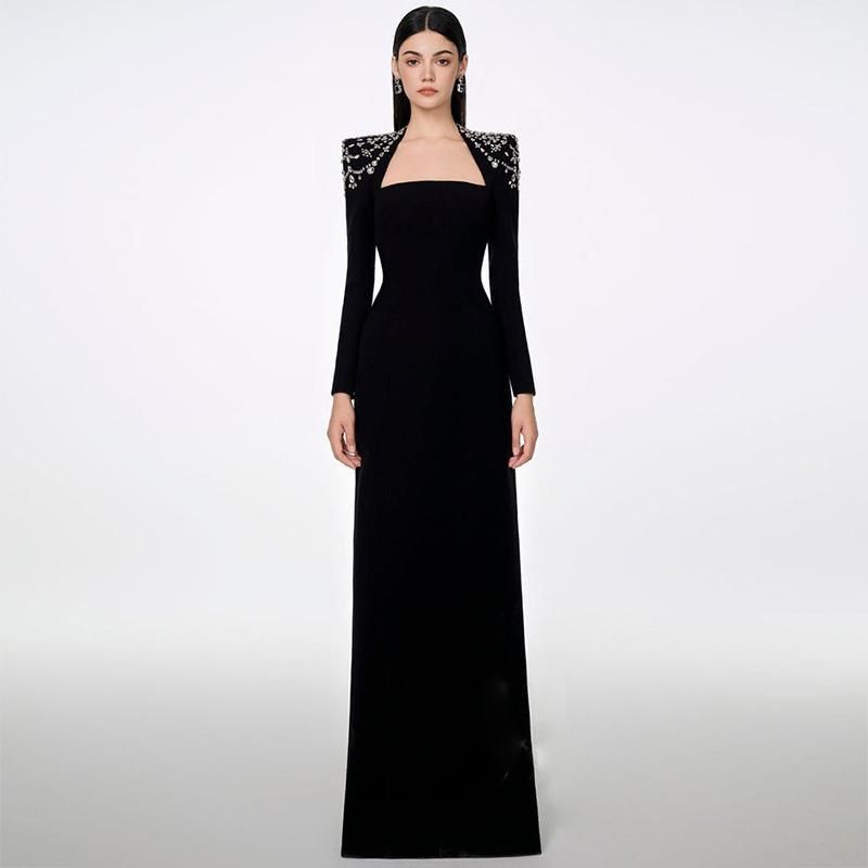 宴会晚礼服裙女气质鱼尾晚宴主持人轻奢小众高级感长袖年会演出服