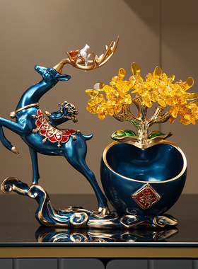 招财福鹿发财树装饰品玄关入户鞋柜放钥匙家居摆件钥匙收纳置物架