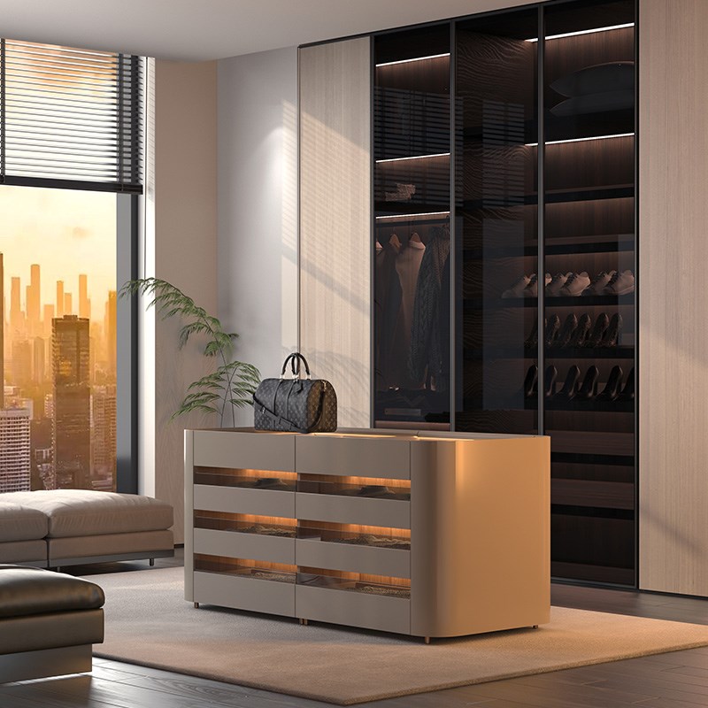 意式简约衣帽间中岛柜台首饰展示柜家用双面包包收纳柜落地柜斗柜