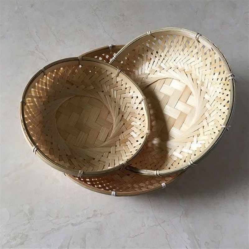 竹编平底水果篮桌面收纳筐果盘簸箕手工零食篮子馒头筐竹筐洗菜篮,特色手工艺,竹编/竹雕,淘宝优惠券,粉丝福利购,淘宝优惠卷
