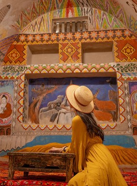 理想三旬女装旅拍度假风姜黄色喇叭袖两件套超大裙摆连衣裙长裙